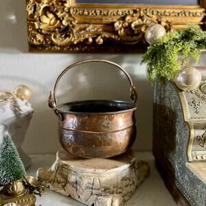 Antique Medium Copper Cauldron Handle Apple Butter Kettle Stock Pot Brass